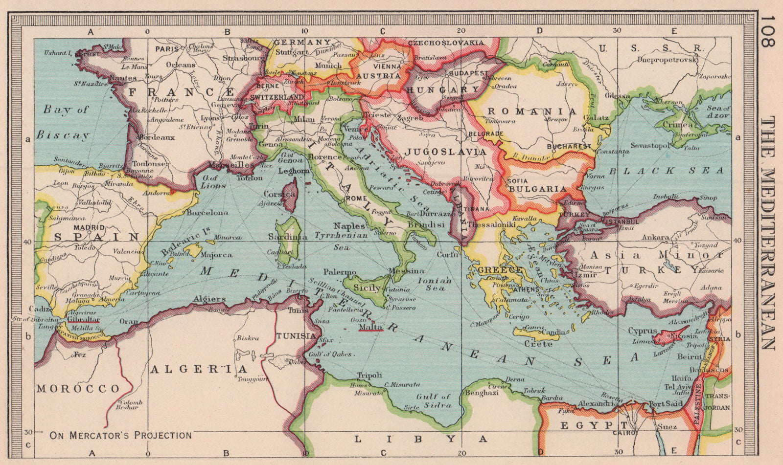 The Mediterranean. Jugoslavia. BARTHOLOMEW 1949 old vintage map plan chart